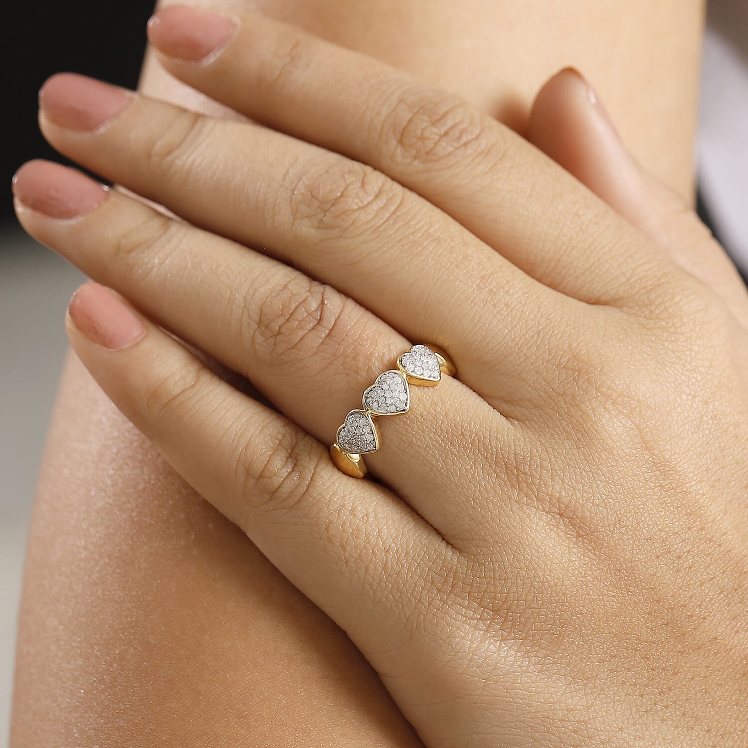 GP Collection White Diamond Cluster Heart Band Ring in 18K Vermeil Yellow Gold Plated Sterling Silver 7996639 3