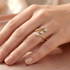 GP - White Diamond & Blue Sapphire Star Ring in 18K Vermeil Yellow Gold Plated Sterling Silver
