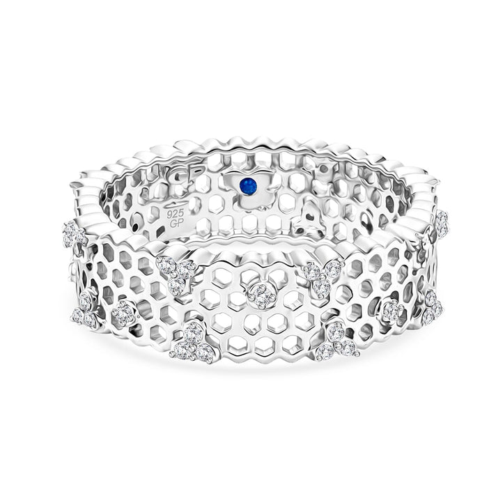 GP - White Diamond &amp; Blue Sapphire Openwork Band Ring in Rhodium Overlay Sterling Silver 0.30 Ct. 8551510 1
