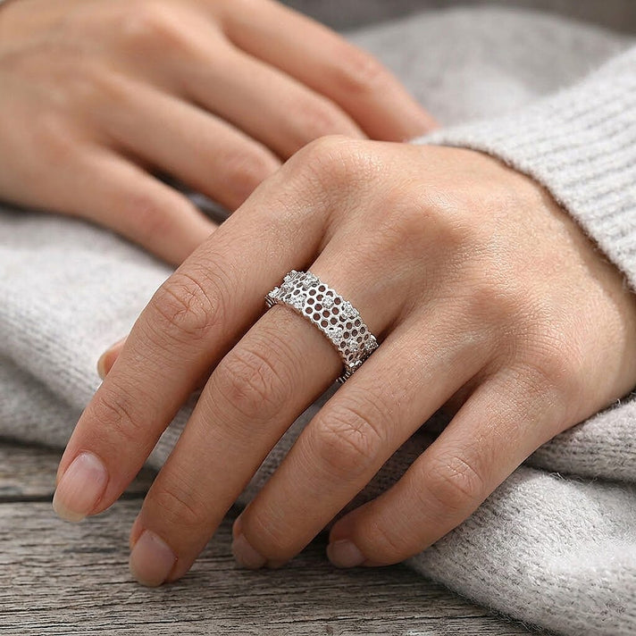 GP - White Diamond &amp; Blue Sapphire Openwork Band Ring in Rhodium Overlay Sterling Silver 0.30 Ct. 8551510 2