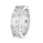 GP - White Diamond & Blue Sapphire Openwork Band Ring in Rhodium Overlay Sterling Silver 0.30 Ct.