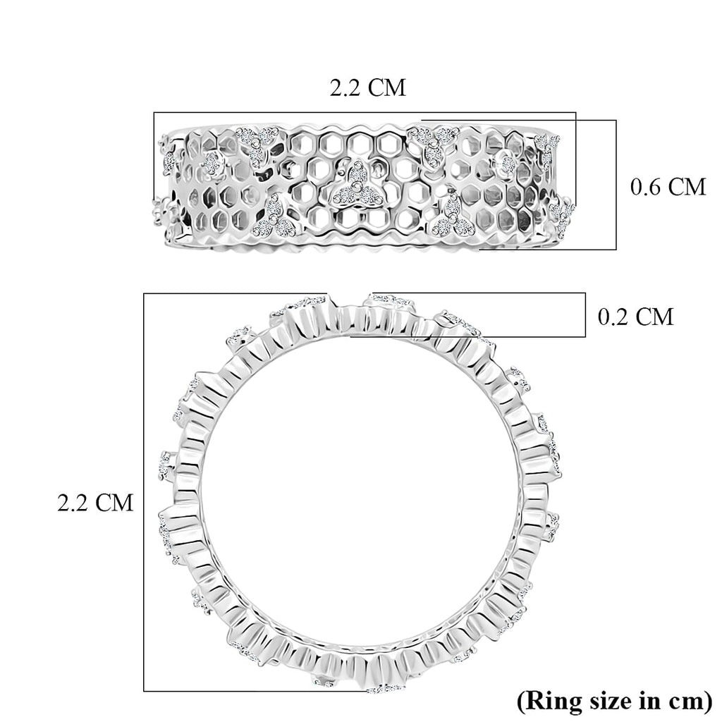 GP - White Diamond & Blue Sapphire Openwork Band Ring in Rhodium Overlay Sterling Silver 0.30 Ct.