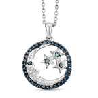 GP - White Diamond, Blue Diamond & Blue Sapphire Star and Moon Pendant with Chain (Size 20) in Platinum Overlay Sterling Silver 0.50 Ct.