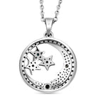 GP - White Diamond, Blue Diamond & Blue Sapphire Star and Moon Pendant with Chain (Size 20) in Platinum Overlay Sterling Silver 0.50 Ct.