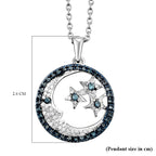 GP - White Diamond, Blue Diamond & Blue Sapphire Star and Moon Pendant with Chain (Size 20) in Platinum Overlay Sterling Silver 0.50 Ct.