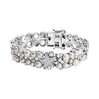 Sealife Collection - White Pearl, Blue Sapphire & White Zircon Cluster Bracelet (Size 7.5) in Rhodium Overlay Sterling Silver 19.30 Ct, Silver Wt. 27.60 Gms.