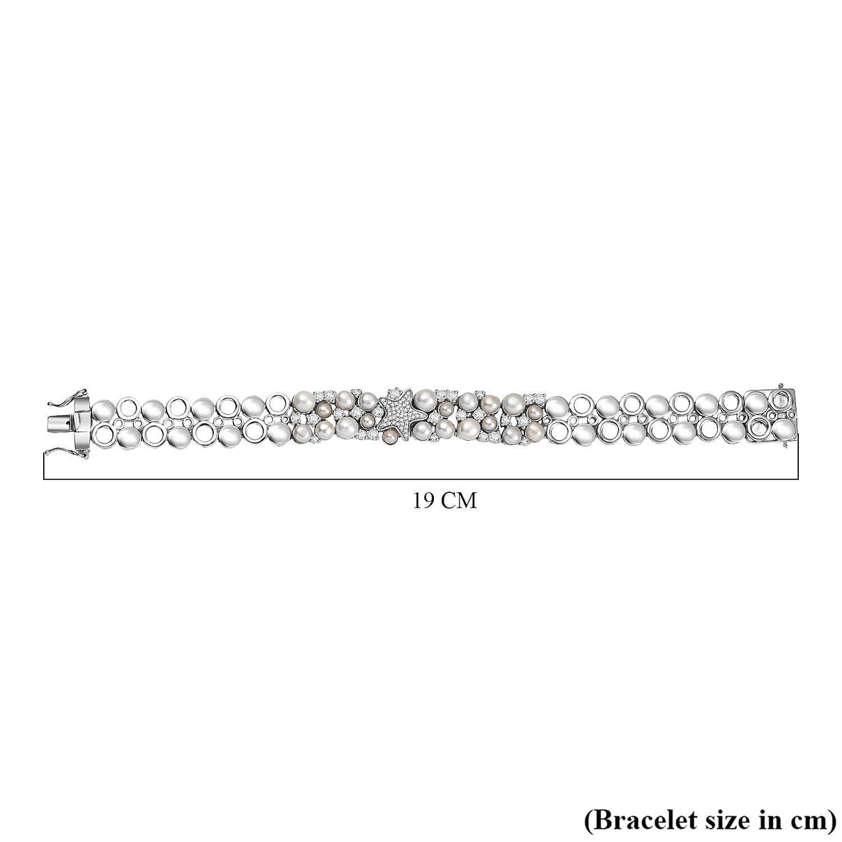 Sealife Collection - White Pearl, Blue Sapphire &amp; White Zircon Cluster Bracelet (Size 7.5) in Rhodium Overlay Sterling Silver 19.30 Ct, Silver Wt. 27.60 Gms. 8211978 6
