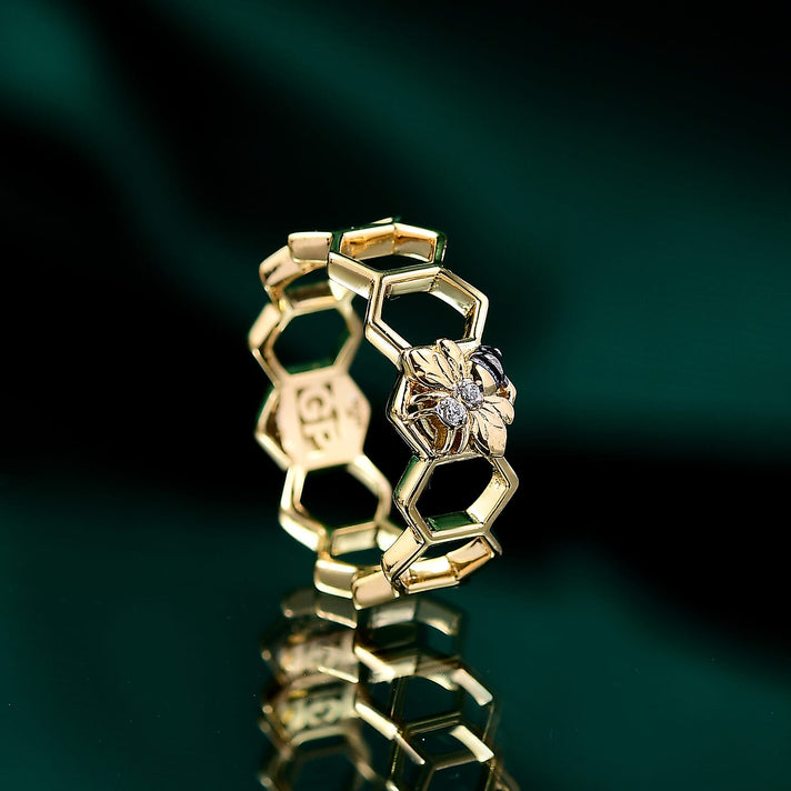 GP HoneyComb Collection - White Zircon &amp; Blue Sapphire Band Ring in 18K Vermeil Yellow Gold Plated Sterling Silver 8036737 2