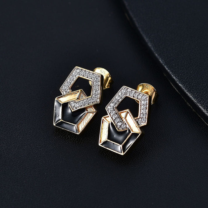 GP Art Deco Collection - White Zircon &amp; Blue Sapphire Earring with Push Back in 18K Vermeil Yellow Gold Plated Sterling Silver 7986795 2