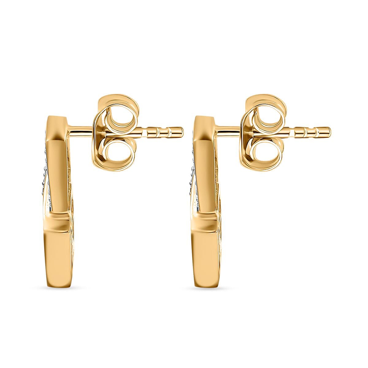 GP Art Deco Collection - White Zircon &amp; Blue Sapphire Interlocking Pentagon Earring with Push Back in 18K Vermeil Yellow Gold Plated Sterling Silver 7986795 5