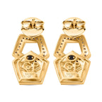 GP Art Deco Collection - White Zircon & Blue Sapphire Earring with Push Back in 18K Vermeil Yellow Gold Plated Sterling Silver
