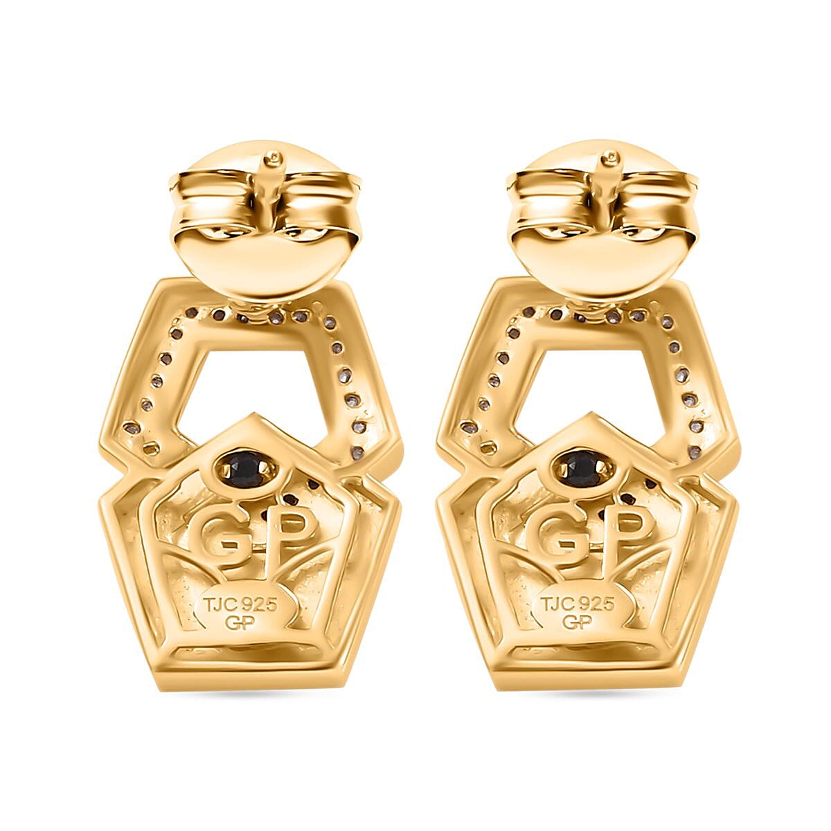 GP Art Deco Collection - White Zircon &amp; Blue Sapphire Interlocking Pentagon Earring with Push Back in 18K Vermeil Yellow Gold Plated Sterling Silver 7986795 6