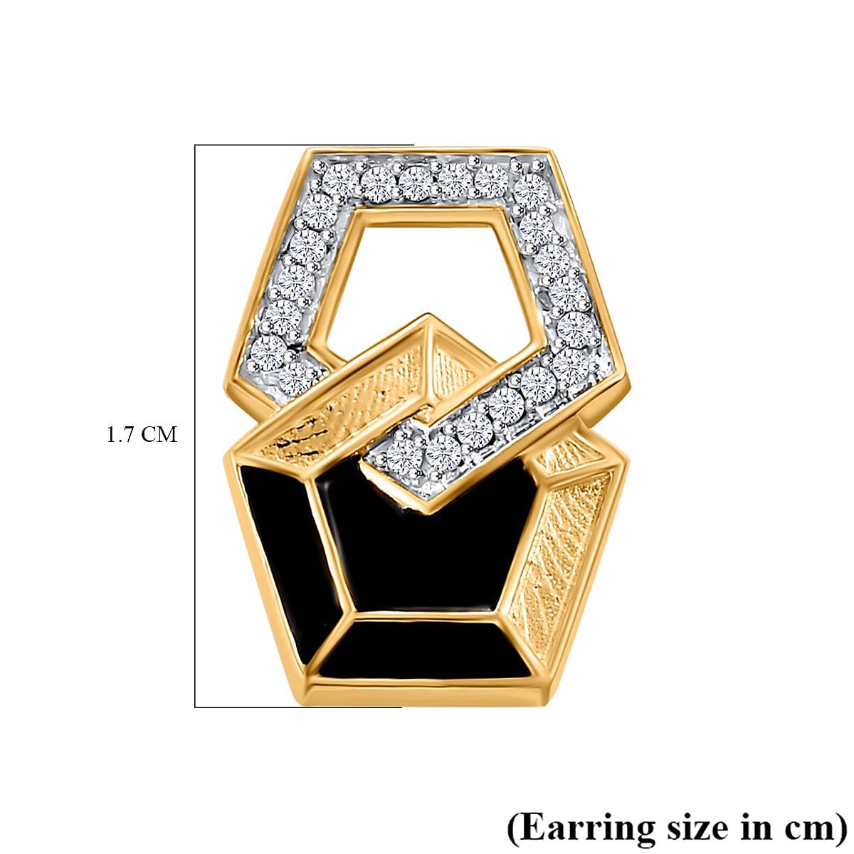 GP Art Deco Collection - White Zircon &amp; Blue Sapphire Interlocking Pentagon Earring with Push Back in 18K Vermeil Yellow Gold Plated Sterling Silver 7986795 7