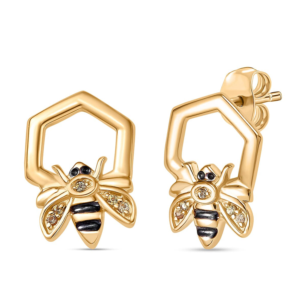GP Yellow Sapphire & Blue Sapphire Earrings with Push Back in 18K Vermeil Yellow Gold Sterling Silver