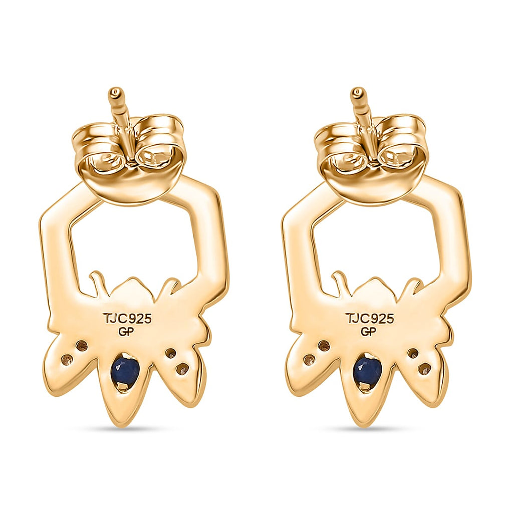 GP Yellow Sapphire & Blue Sapphire Earrings with Push Back in 18K Vermeil Yellow Gold Sterling Silver