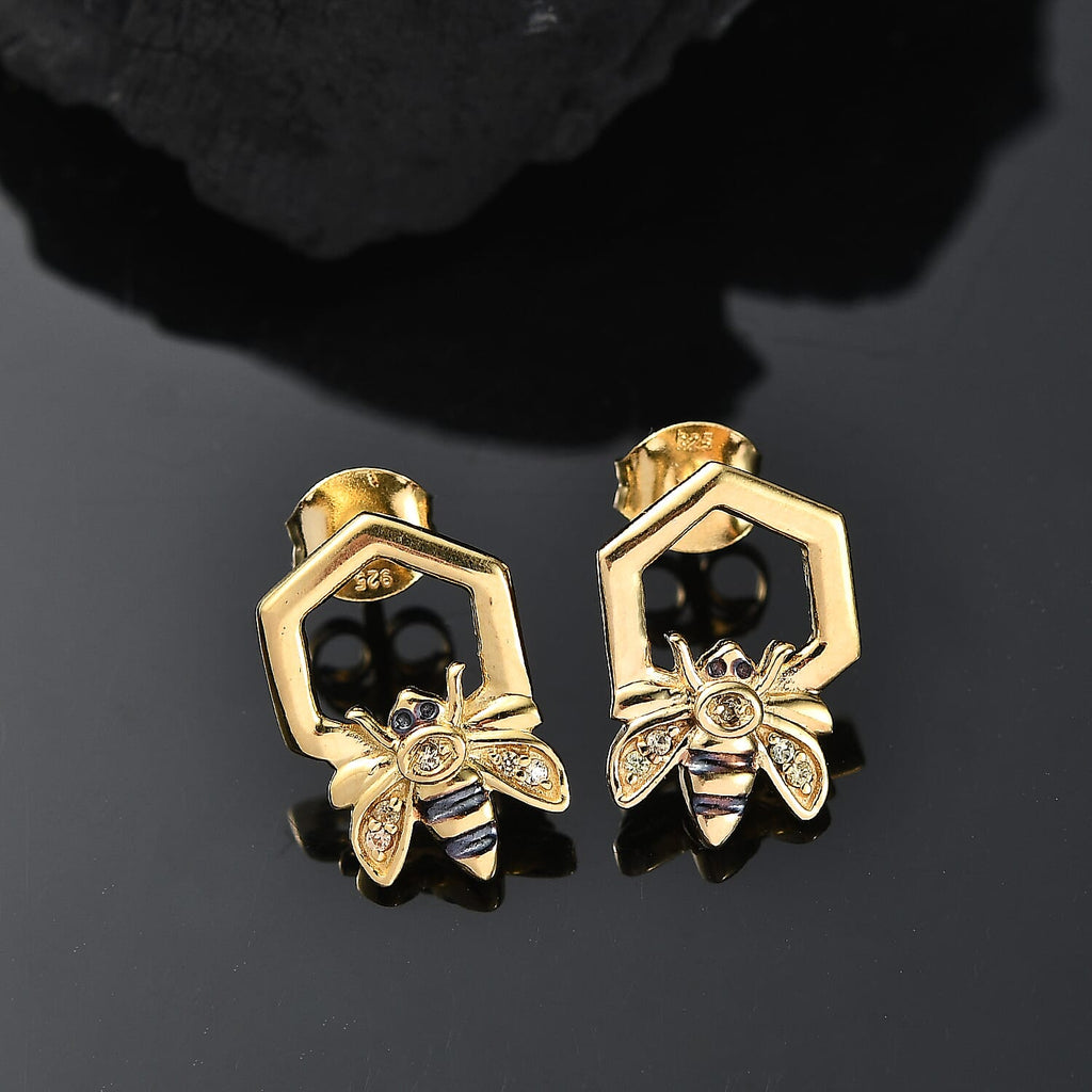 GP Yellow Sapphire & Blue Sapphire Earrings with Push Back in 18K Vermeil Yellow Gold Sterling Silver