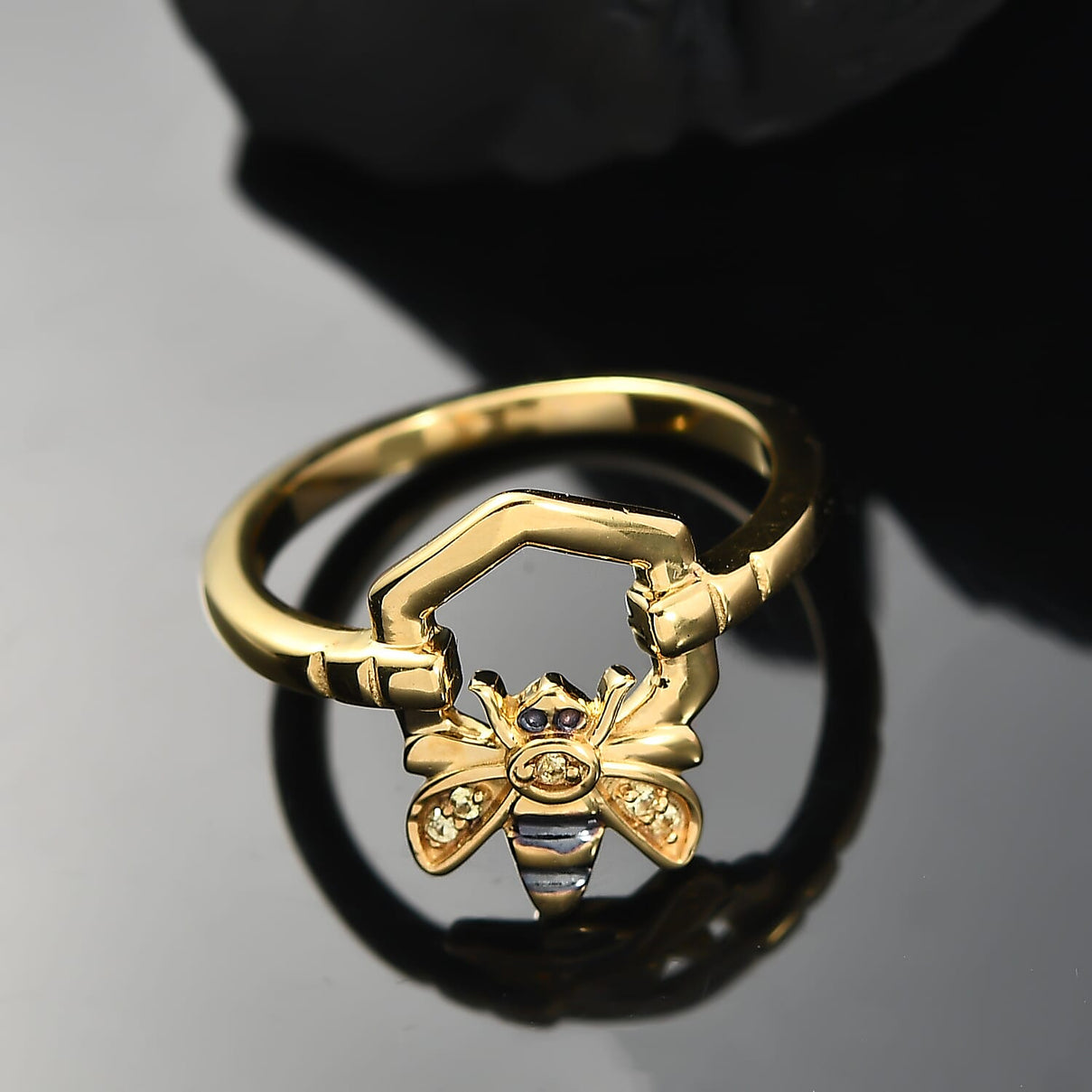 GP Yellow Sapphire &amp; Blue Sapphire Bee Motif Ring in 18K Vermeil Yellow Gold Plated Sterling Silver 8102088 4