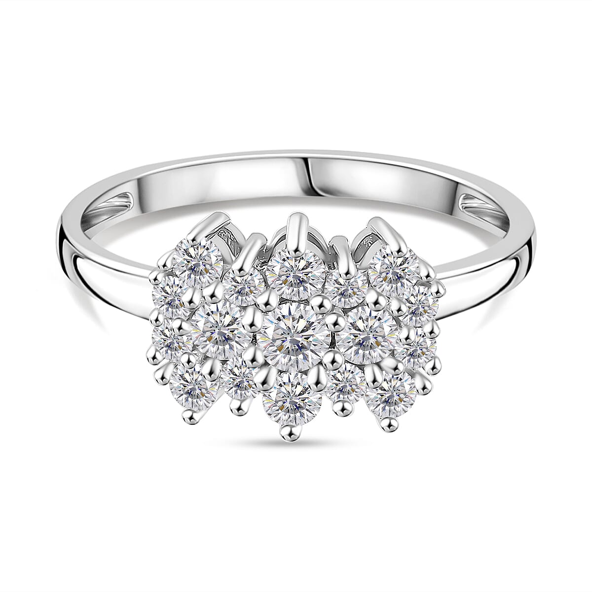 RADIANTA GRA Certified 1.07 Ct. Moissanite Cluster Ring in Rhodium Overlay Sterling Silver (D-VVS1) 7967634 0