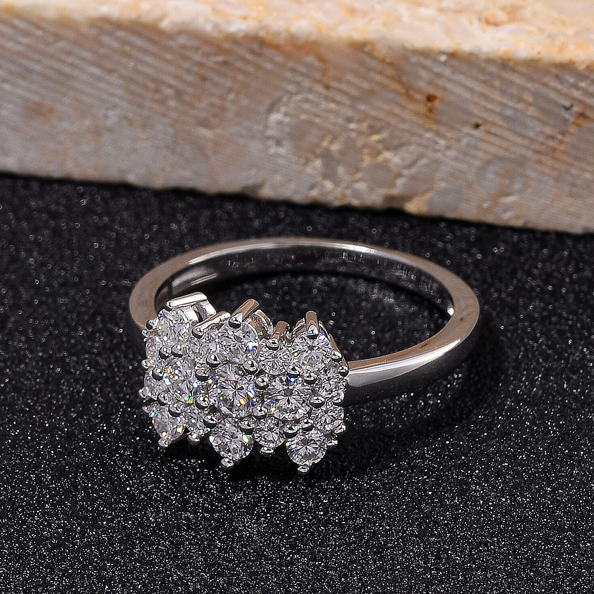 RADIANTA GRA Certified 1.07 Ct. Moissanite Cluster Ring in Rhodium Overlay Sterling Silver (D-VVS1) 7967634 1