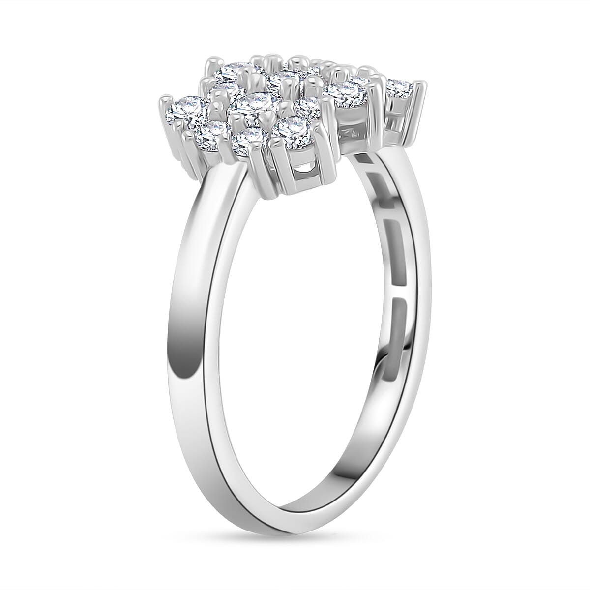 RADIANTA GRA Certified 1.07 Ct. Moissanite Cluster Ring in Rhodium Overlay Sterling Silver (D-VVS1) 7967634 3