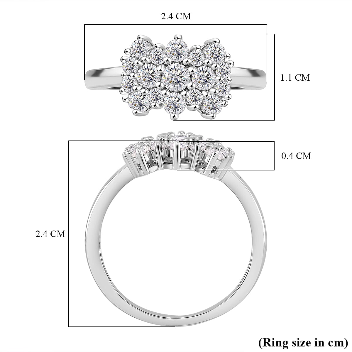 RADIANTA GRA Certified 1.07 Ct. Moissanite Cluster Ring in Rhodium Overlay Sterling Silver (D-VVS1) 7967634 5