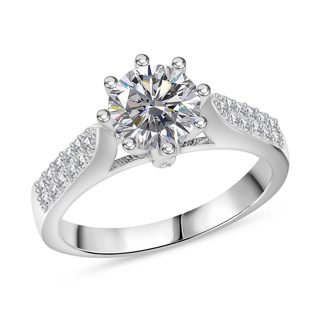 RADIANTA Moissanite - GRA Certified D-VVS1 Moissanite Ring in Rhodium Overlay Sterling Silver 1.52 Ct.