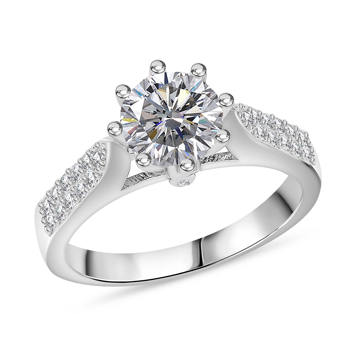 RADIANTA Moissanite - GRA Certified D-VVS1 Moissanite Ring in Rhodium Overlay Sterling Silver 1.52 Ct. 7967612 0