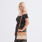 GUANCHI Oval Pattern Crossbody Bag with Handle Drop - Off White & Apricot