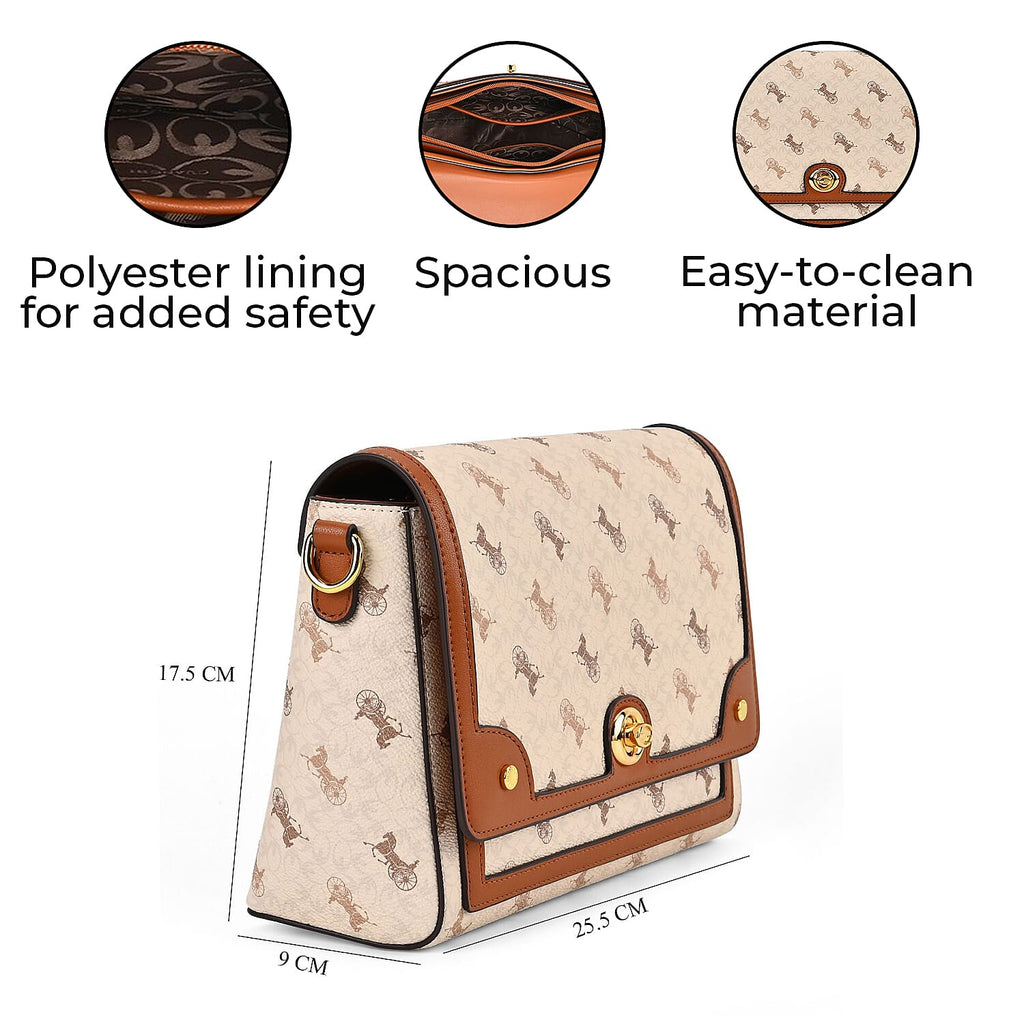 GUANCHI Crossbody Bag with Shoulder Strap - Off White & Brown