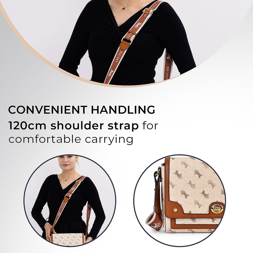GUANCHI Crossbody Bag with Shoulder Strap - Off White & Brown