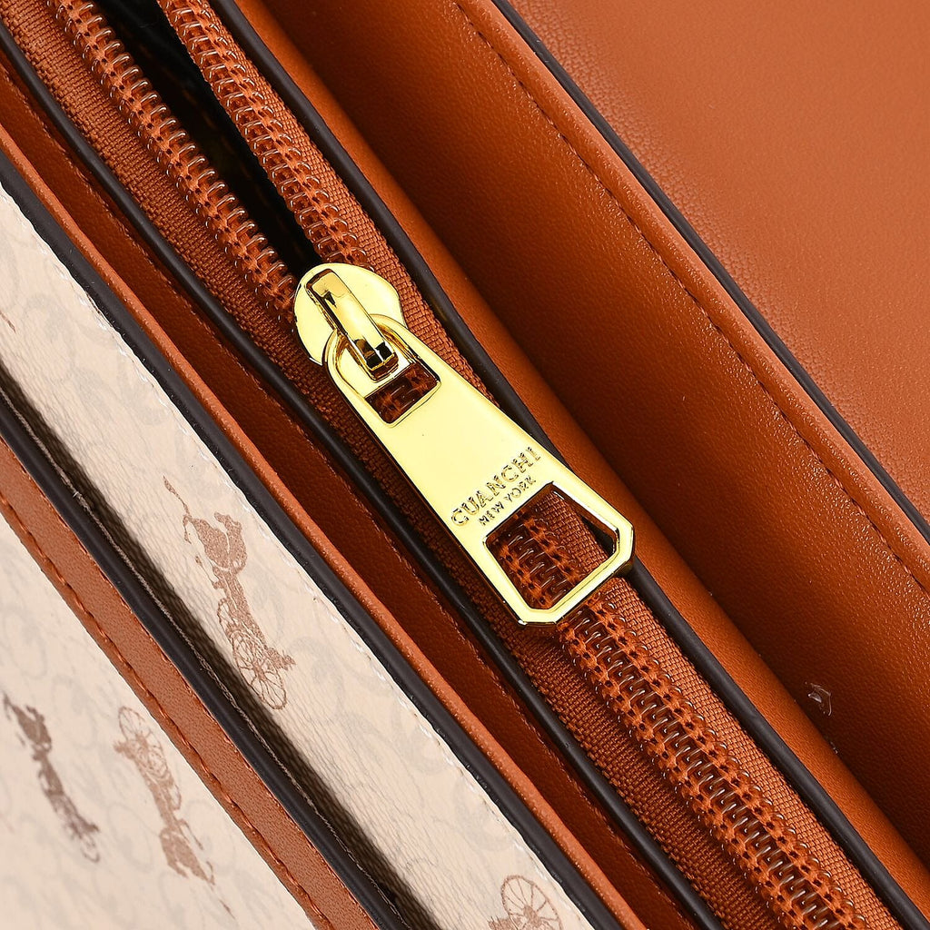 GUANCHI Crossbody Bag with Shoulder Strap - Off White & Brown