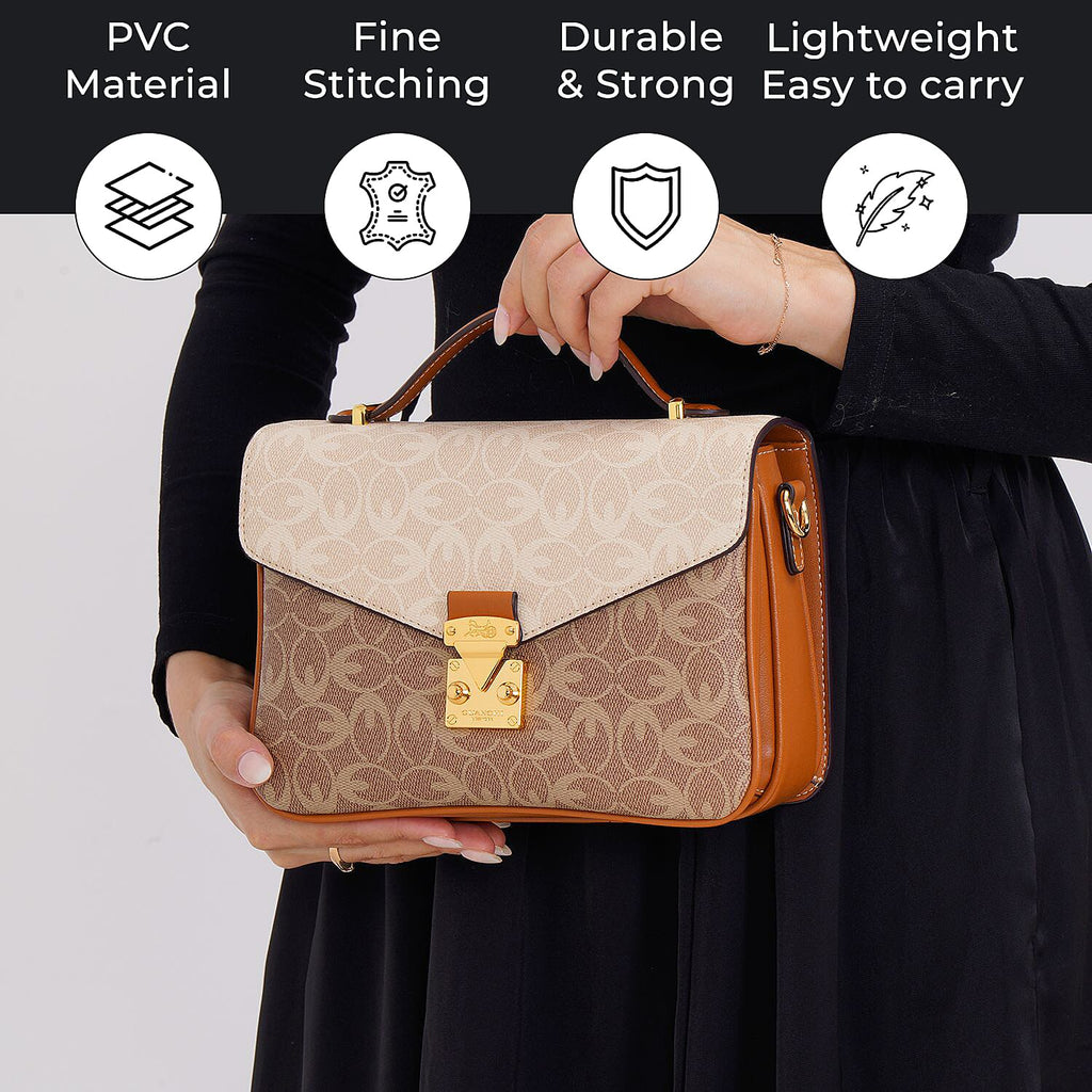 GUANCHI Crossbody Bag with Shoulder Strap - Off White & Brown
