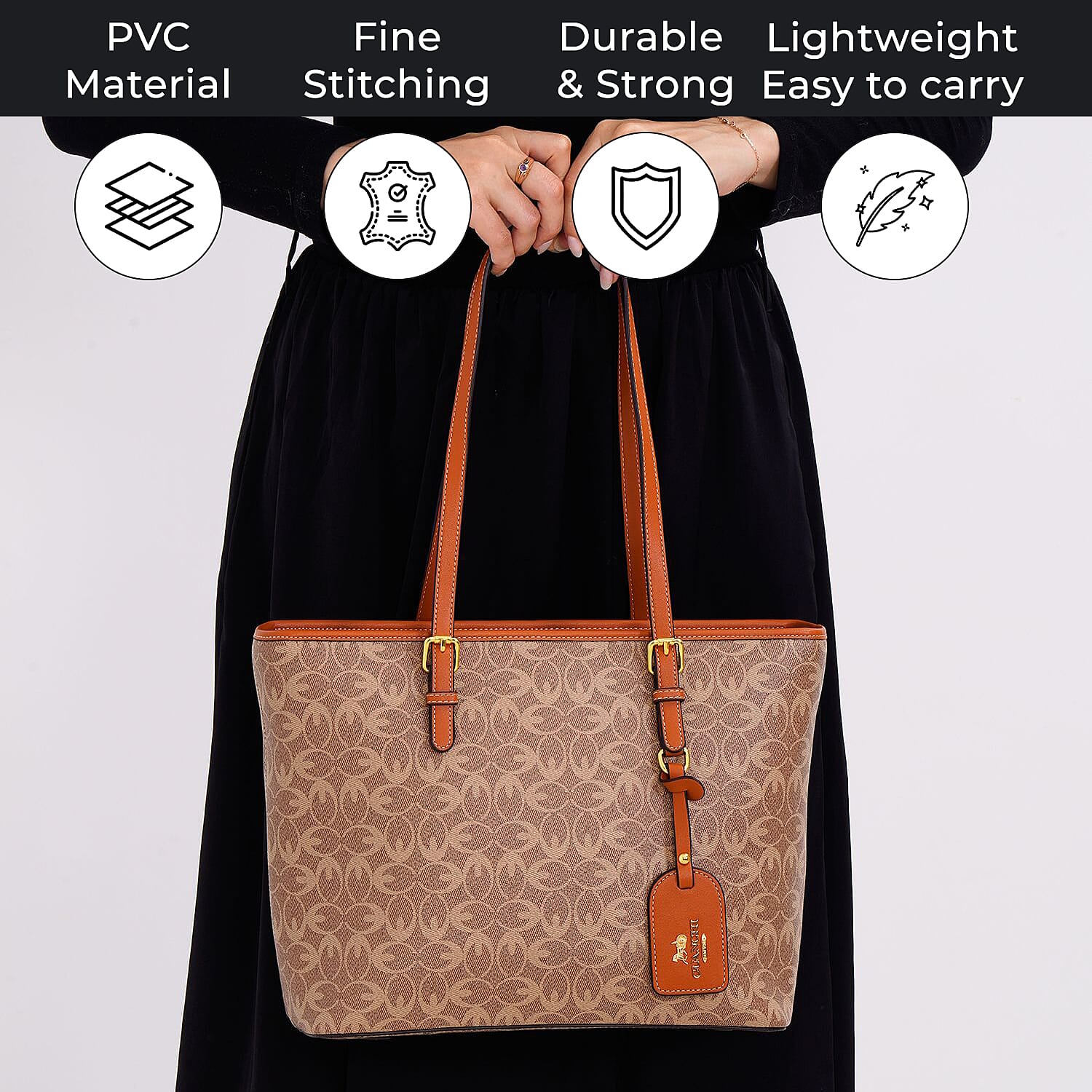 GUANCHI Tote Bag with Pouch &amp; Handle Drop - Brown 7692831 11