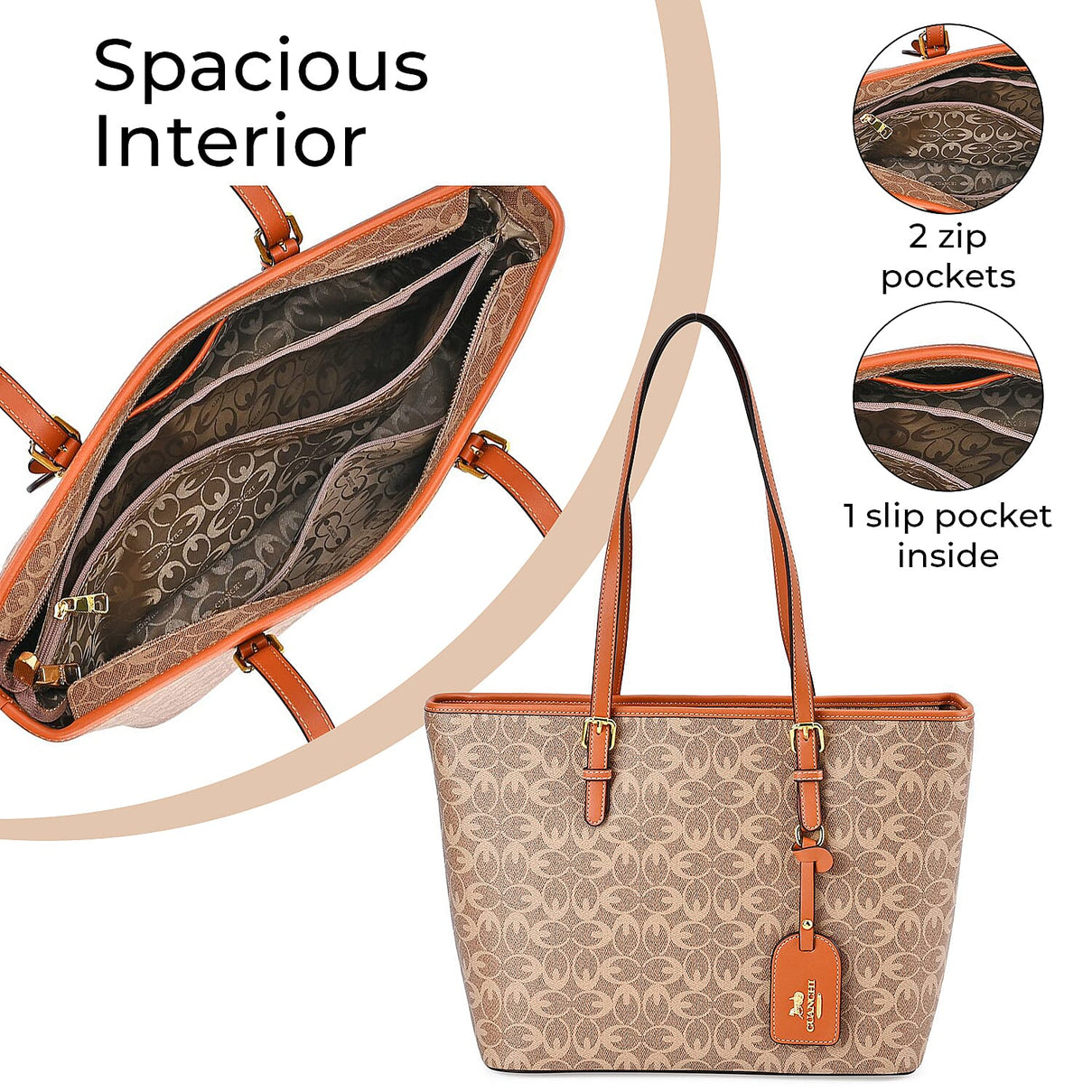 GUANCHI Tote Bag with Pouch &amp; Handle Drop - Brown 7692831 12