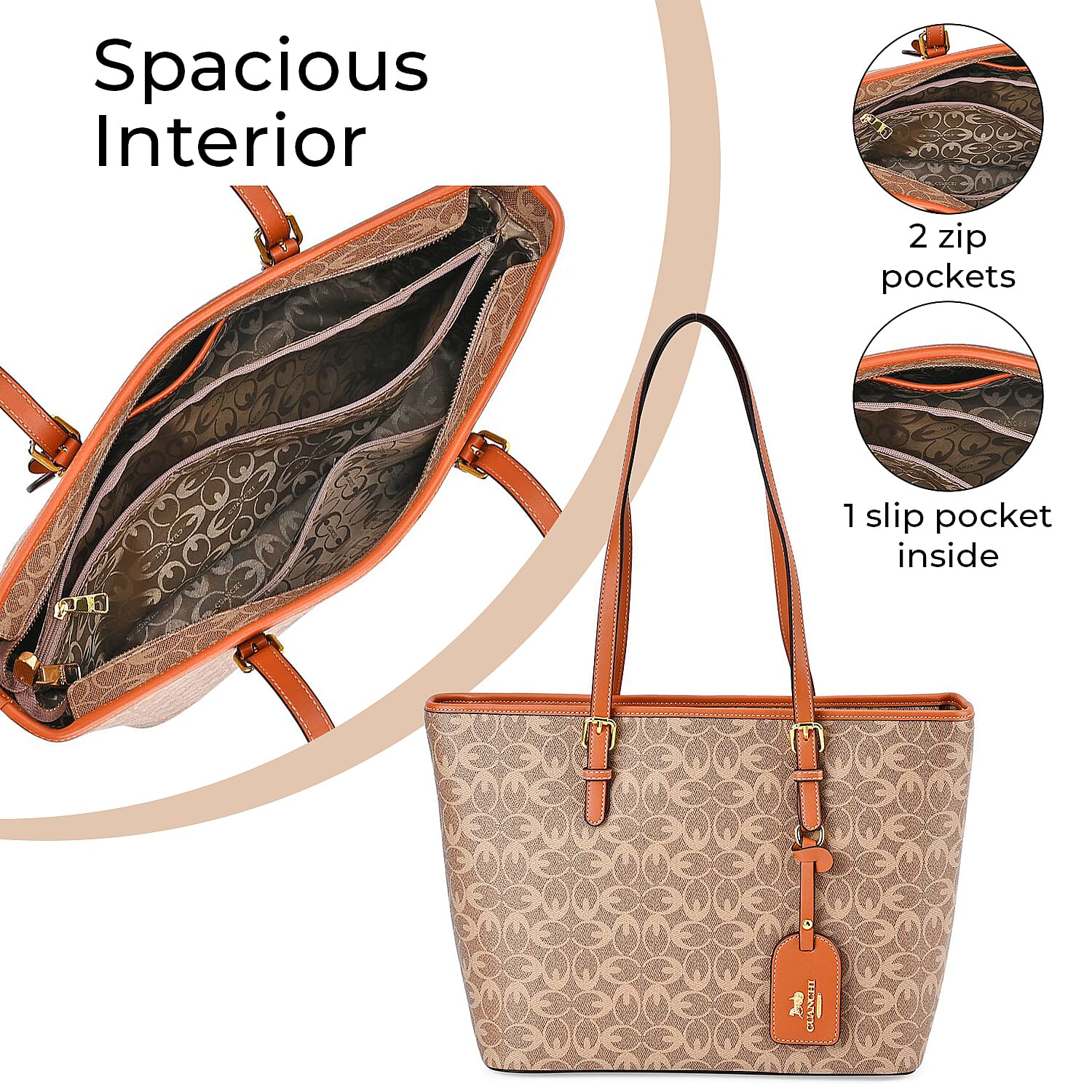 GUANCHI Tote Bag with Pouch &amp; Handle Drop - Brown 7692831 12