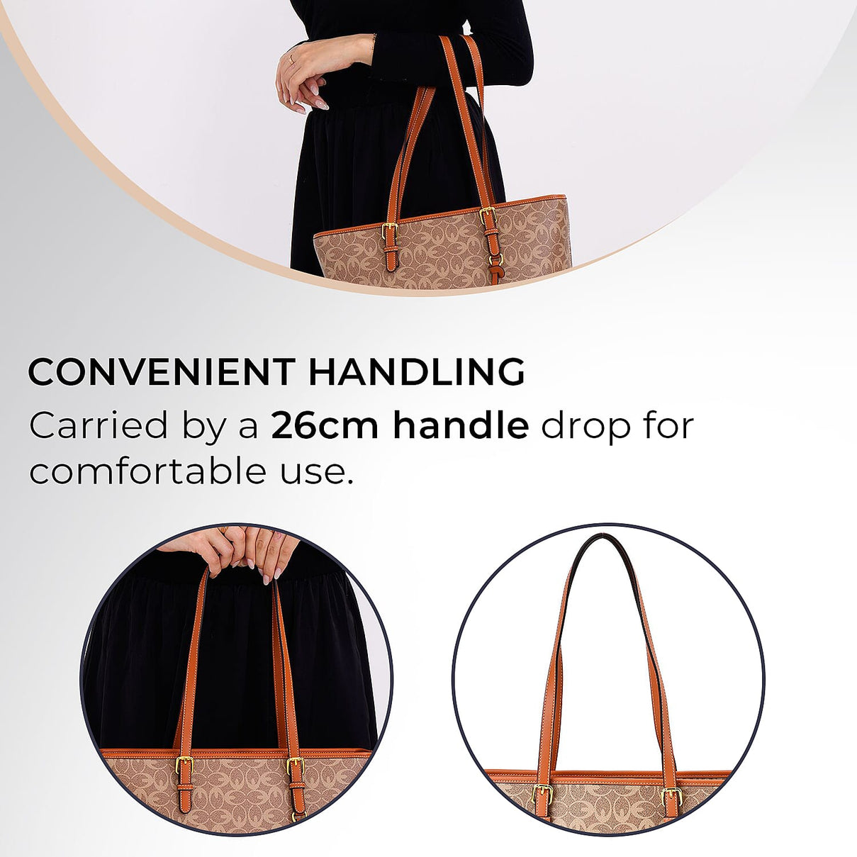 GUANCHI Tote Bag with Pouch &amp; Handle Drop - Brown 7692831 13