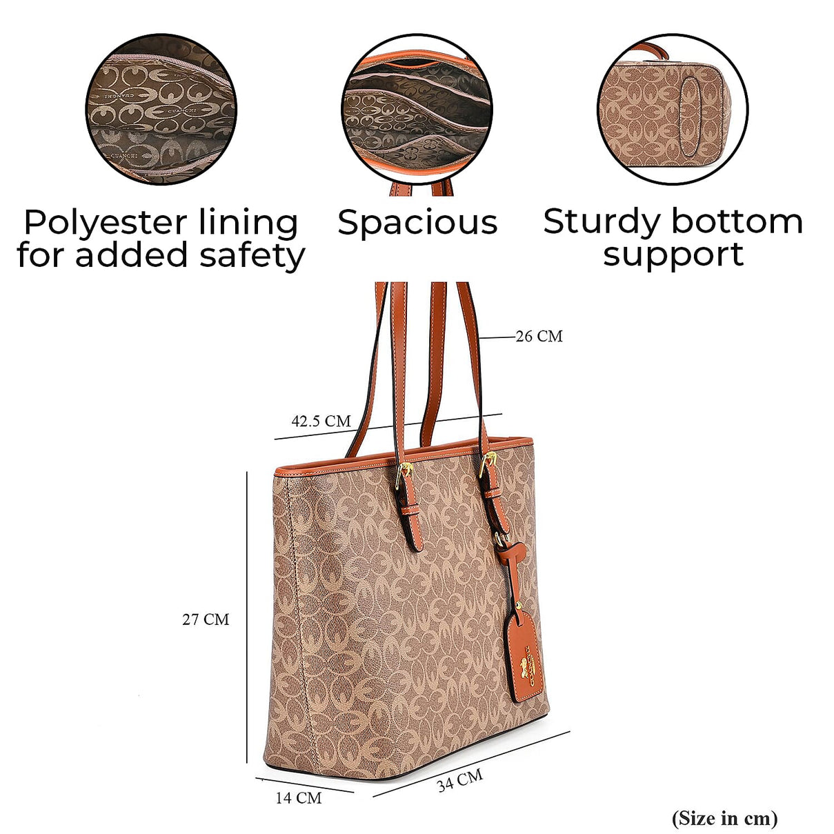 GUANCHI Tote Bag with Pouch &amp; Handle Drop - Brown 7692831 14