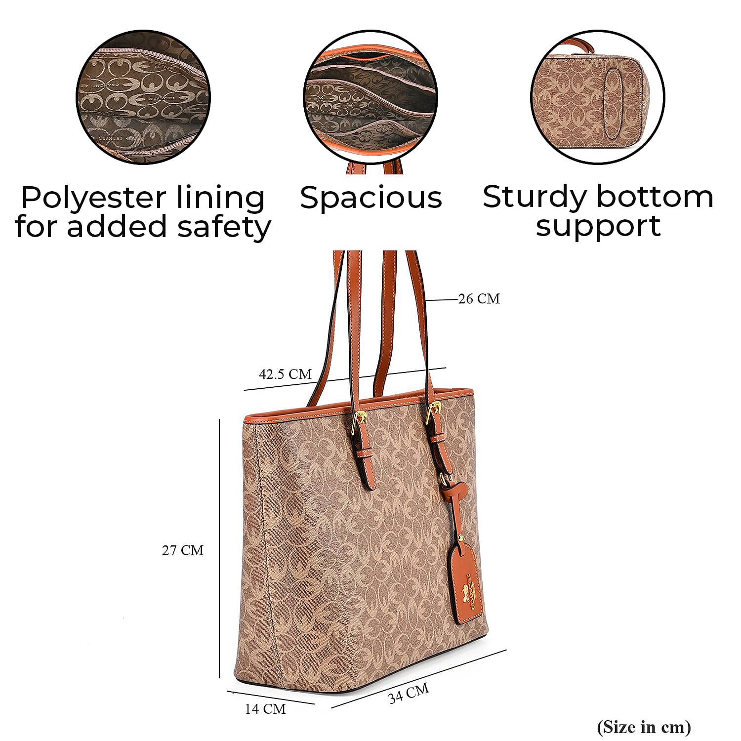 GUANCHI Tote Bag with Pouch &amp; Handle Drop - Brown 7692831 14