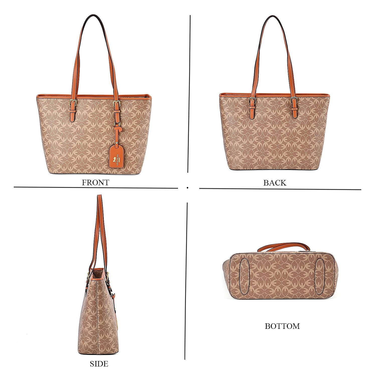 GUANCHI Tote Bag with Pouch &amp; Handle Drop - Brown 7692831 16