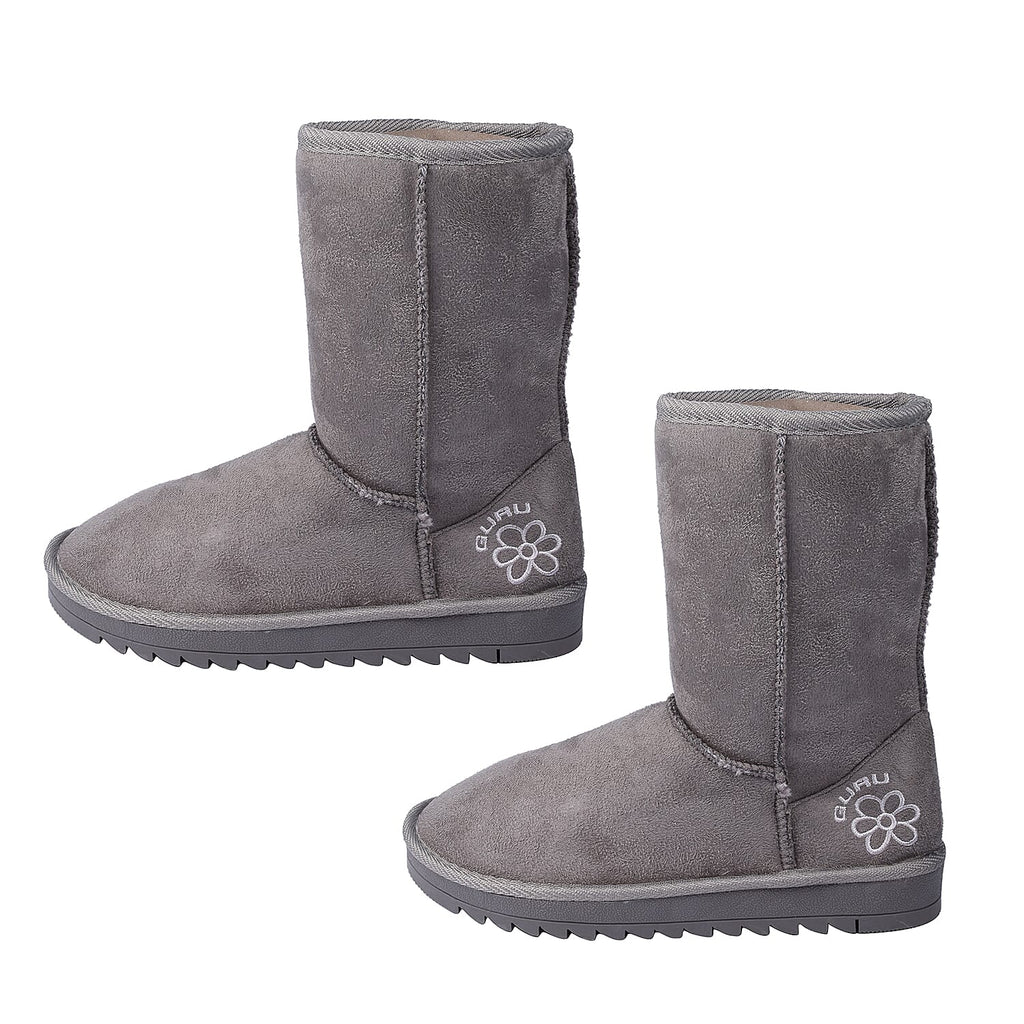 GURU Womens Winter Faux Suede Fluffy Boots (Size 3) - Grey