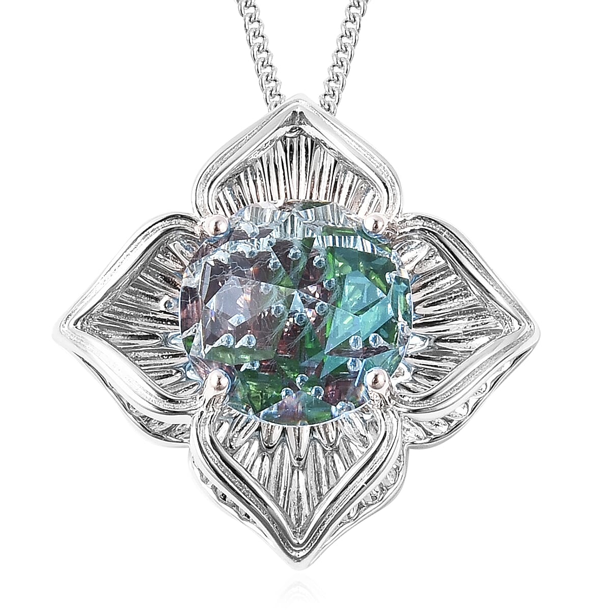 Galatea DavinChi Cut Chrome Diopside and Multi-gem Necklace in Rhodium Plated Sterling Silver 3714657 2