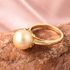 Galatea Pearl - Golden South Sea Momento Talking Pearl Ring in Yellow Gold Overlay Sterling Silver