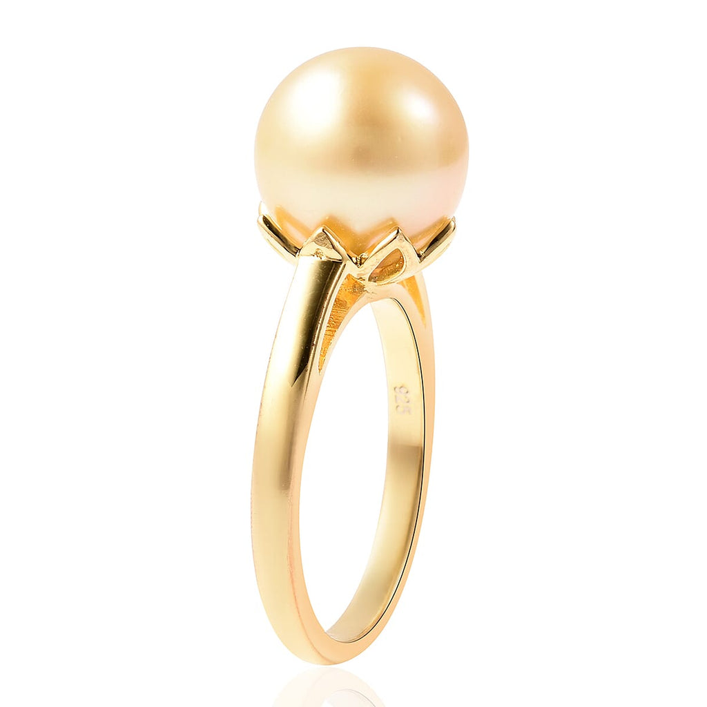 Galatea Pearl - Golden South Sea Momento Talking Pearl Ring in Yellow Gold Overlay Sterling Silver