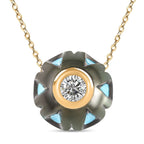 GALATEA - The Symbol of Love - 9K Yellow Gold Premium Tahitian Pearl with American RC Turquoise and Moissanite Pendant with Chain 5.42 Ct
