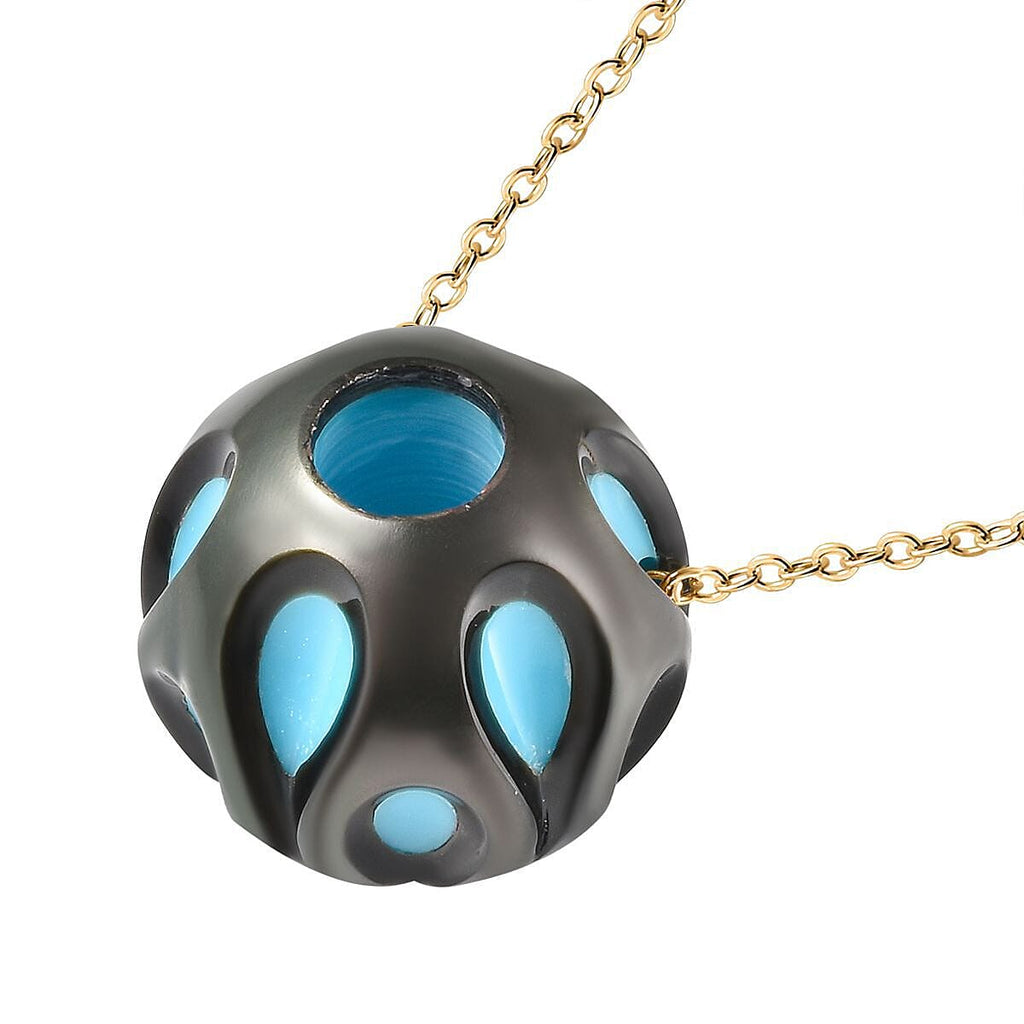 GALATEA - The Symbol of Love - 9K Yellow Gold Premium Tahitian Pearl with American RC Turquoise and Moissanite Pendant with Chain 5.42 Ct