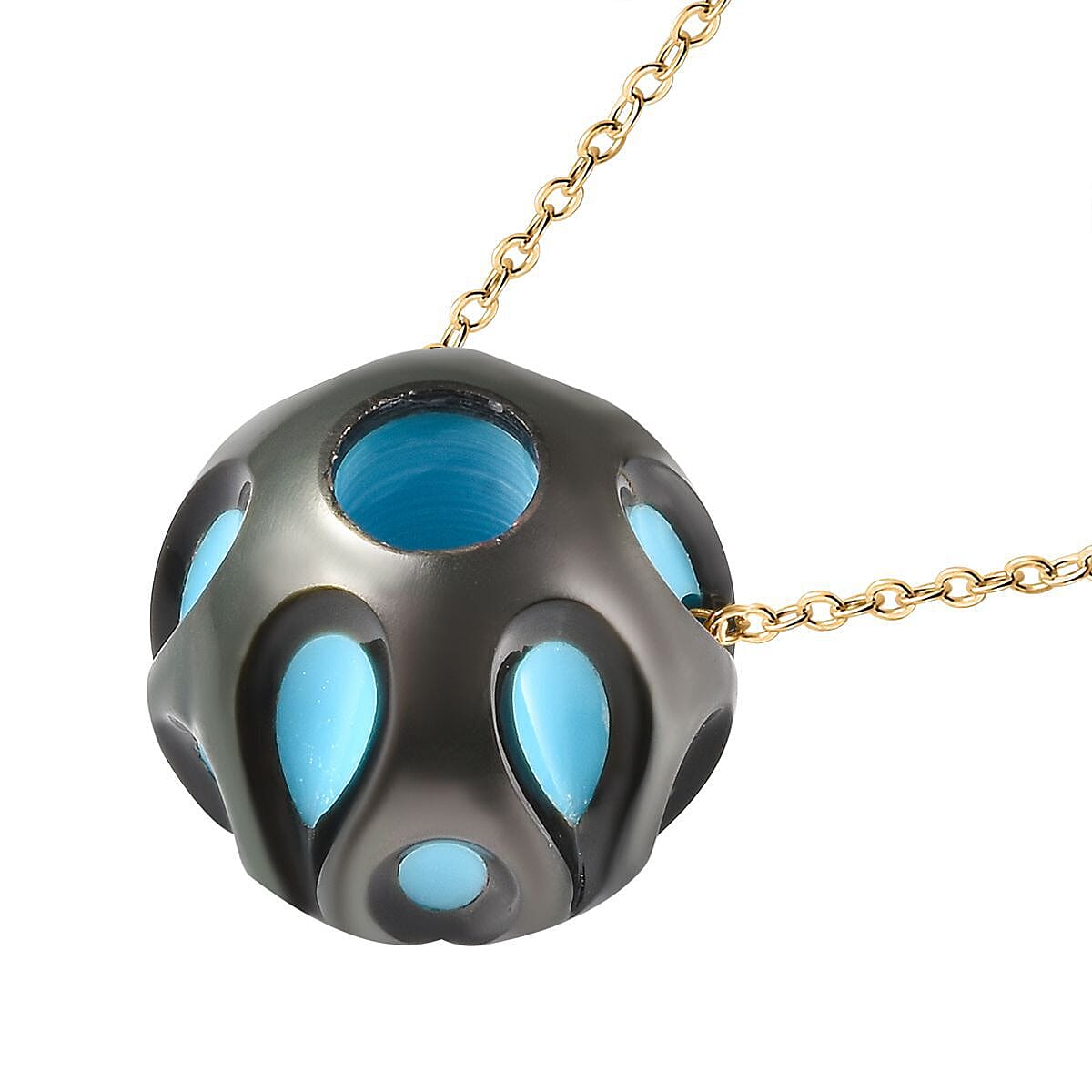 GALATEA - The Symbol of Love - 9K Yellow Gold Premium Tahitian Pearl with American RC Turquoise and Moissanite Pendant with Chain 5.42 Ct V32524733 5
