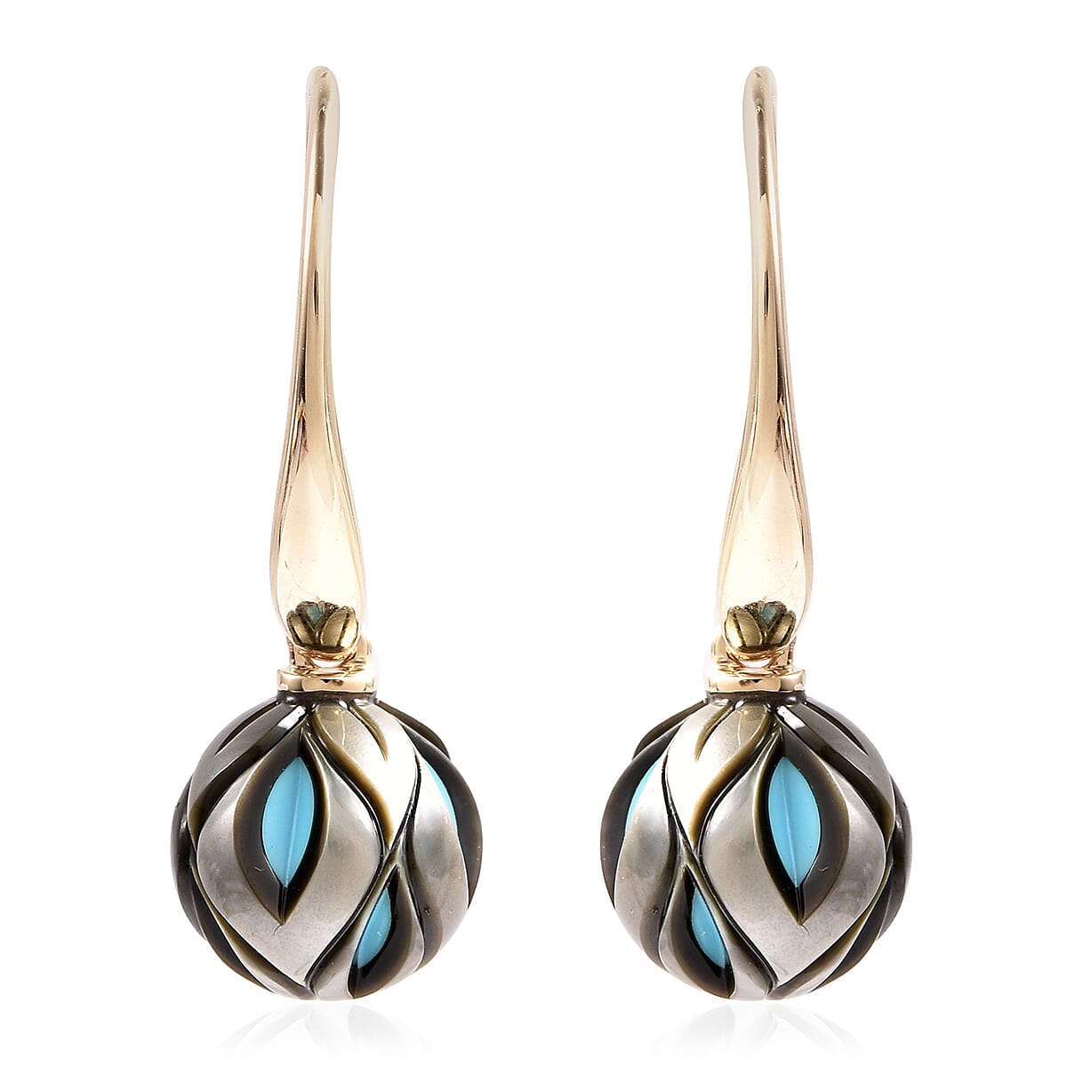 Galatea Pearl Collection - Tahitian Carved Pearl Drop Earrings in 9K Yellow Gold 3712906 0