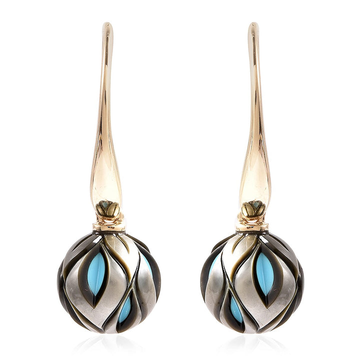 Galatea Pearl Collection - Tahitian Carved Pearl Drop Earrings in 9K Yellow Gold 3712906 1