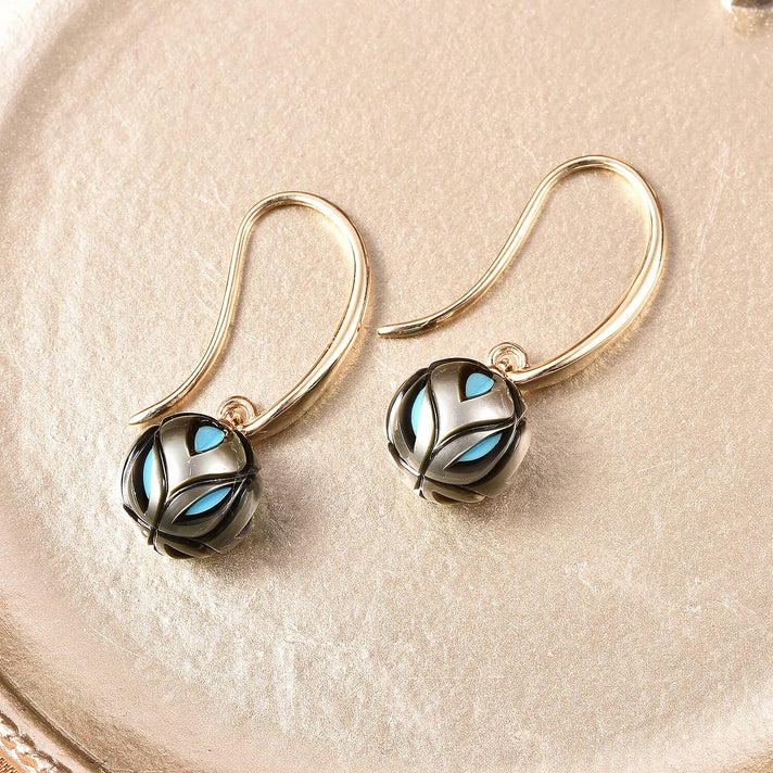 Galatea Pearl Collection - Tahitian Carved Pearl Drop Earrings in 9K Yellow Gold 3712906 2