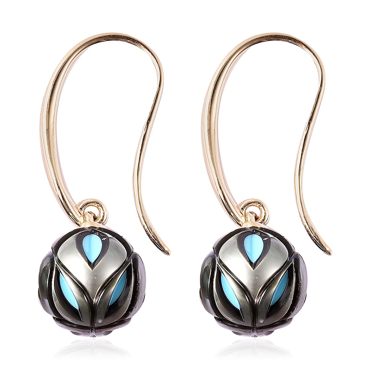 Galatea Pearl Collection - Tahitian Carved Pearl Drop Earrings in 9K Yellow Gold 3712906 4